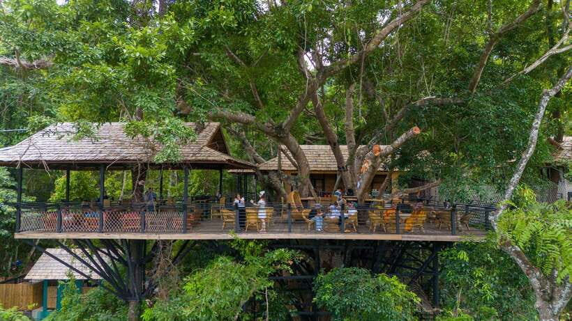 Kuang Si Waterfall, Tree Top Cafe, Ziplining - Five lines through the forest