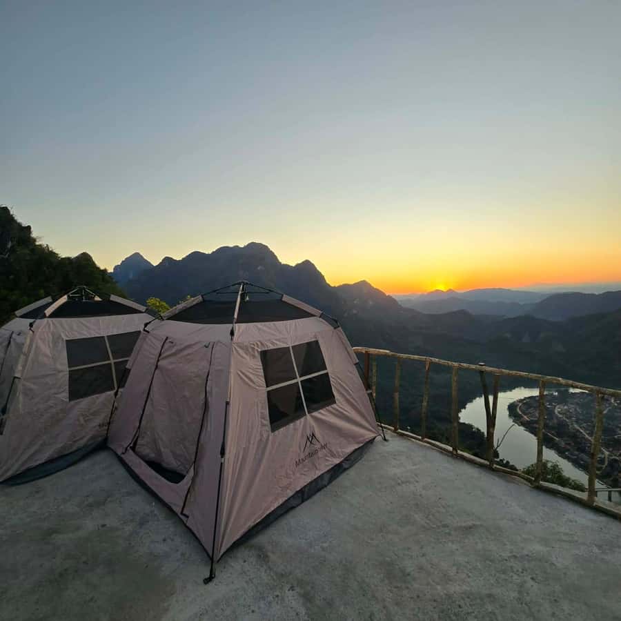 Overnight Camping At nong khiaw view point, 360 view - The 360-degree summit view