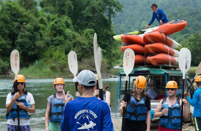 Vang Vieng: Tham Nangfar and Tham Nam Day Tour with Kayaking - The final kayak back toward Vang Vieng